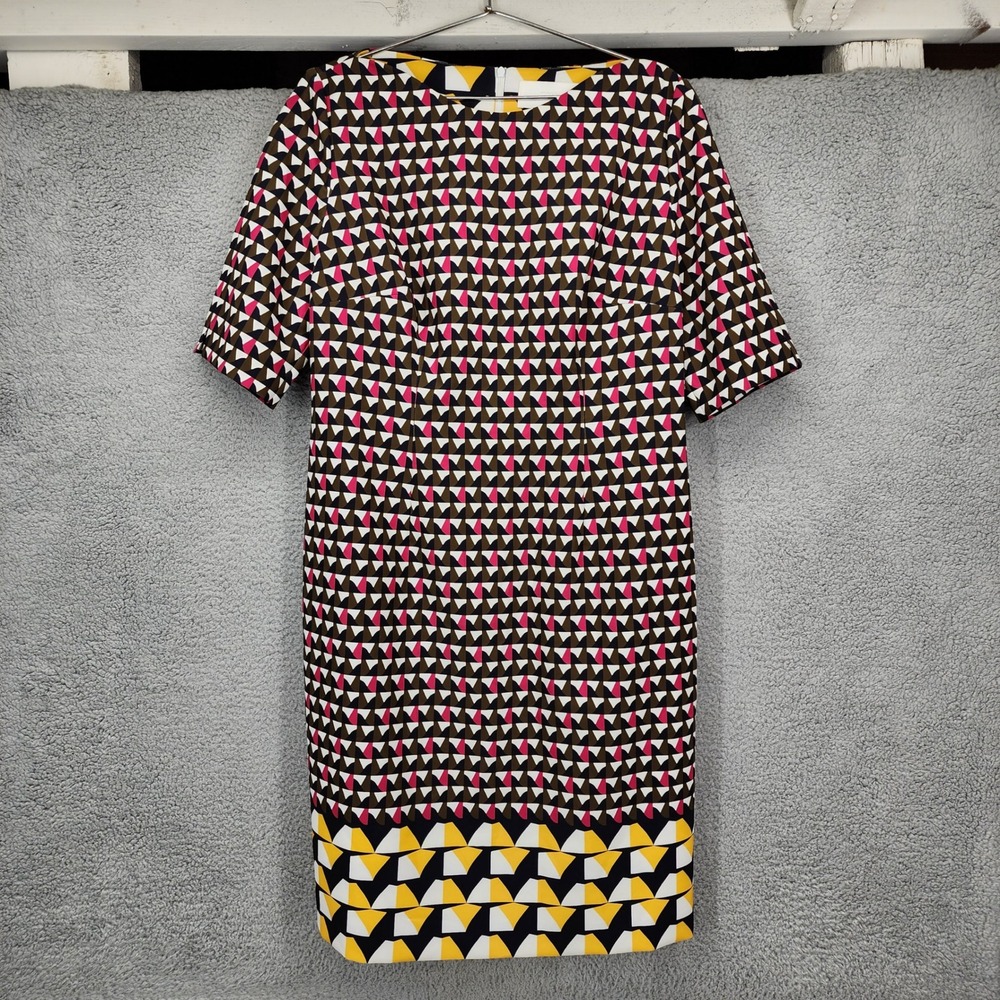 Hugo‎ Boss Womens Geometric Triangle Print Sheath Dress Brown Pink Yellow US 12